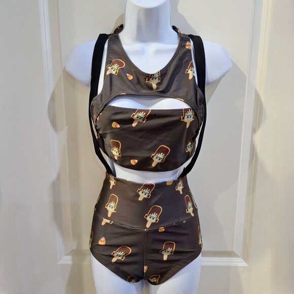 5&Adime ✦ Ice Cream Bikini Set ✦ Harness Strap Festival Swimwear Stretch Fit M - Picture 1 of 16
